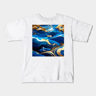 Liquid marble and gold waves Kids T-Shirt